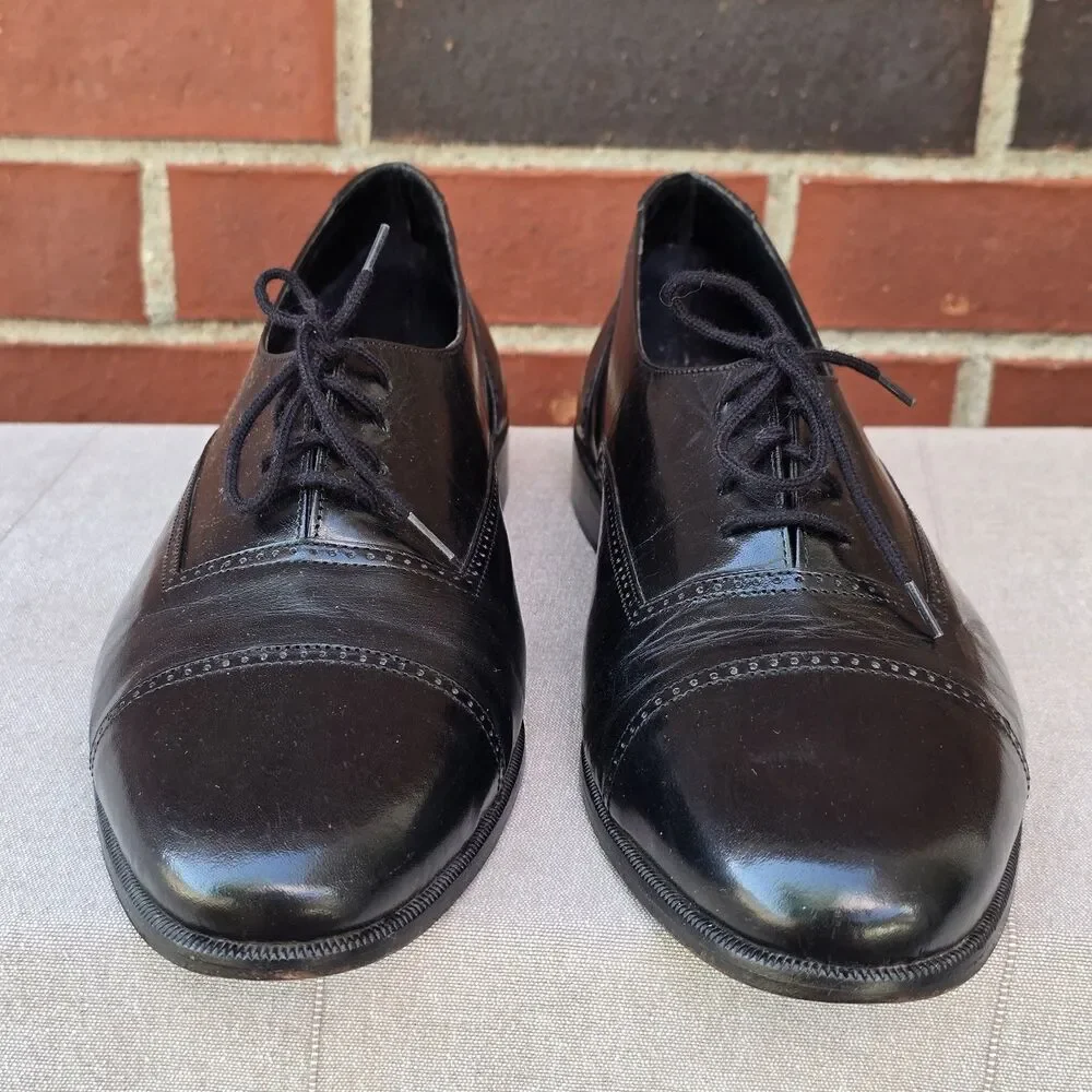 Stanley Blacker Black Leather Oxford Dress Shoes - Mens 11 1/2 M Made In Italy